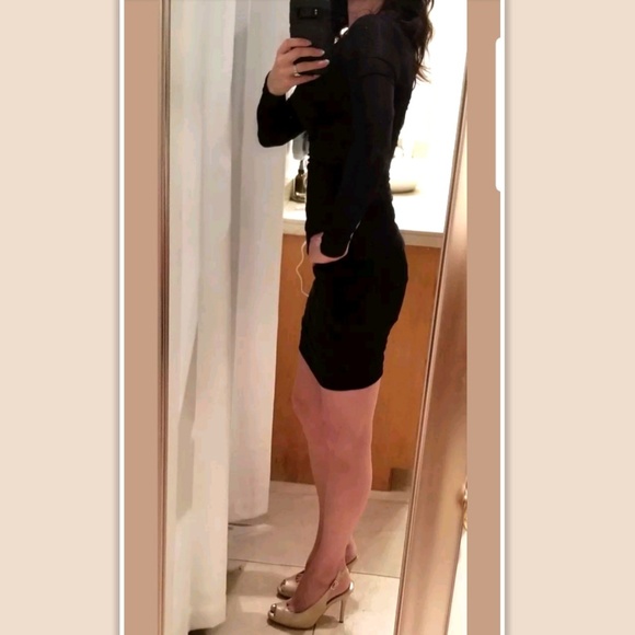 All Saints Black Drape Stretch Bodycon Dress 2 - Picture 3 of 8